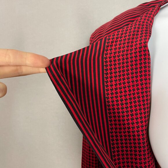 Vintage Silk Blazer Top John Yang Double Breasted Red Black Houndstooth 1980s - Picture 9 of 15